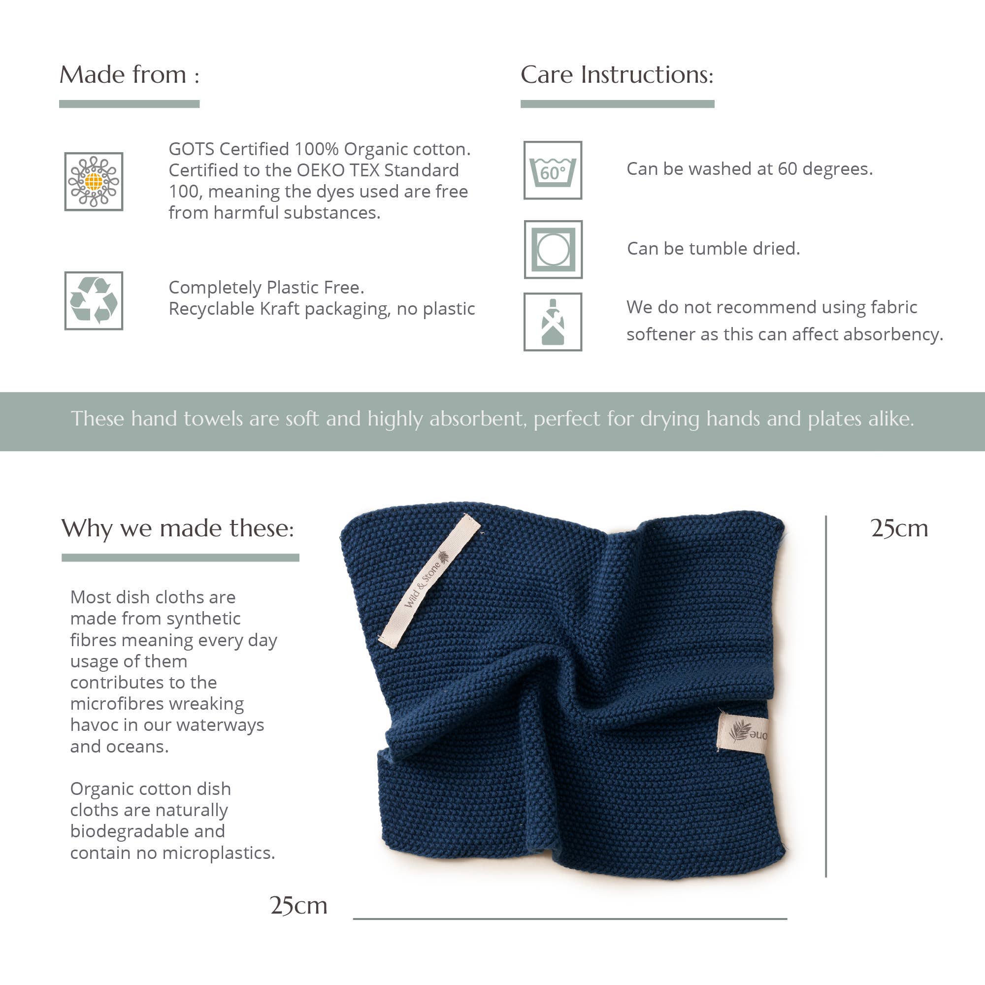 Dish Cloths - 100% Organic Cotton | Ocean