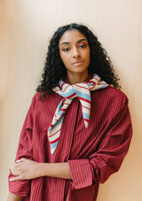 Merino Wool Triangle Scarf in Blue & Red Stripe