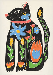 'Funky Cat' A4 | Colourful | Retro | Folky | Risograph Style Print