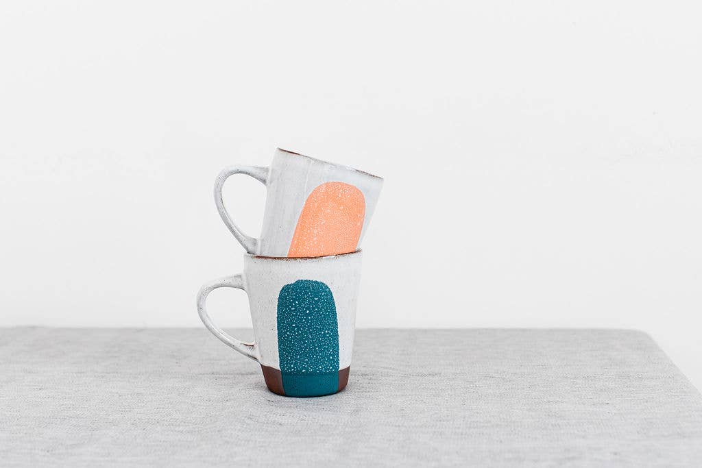 Handmade Contemporary Terracotta Cup Coloured Glaze Splash