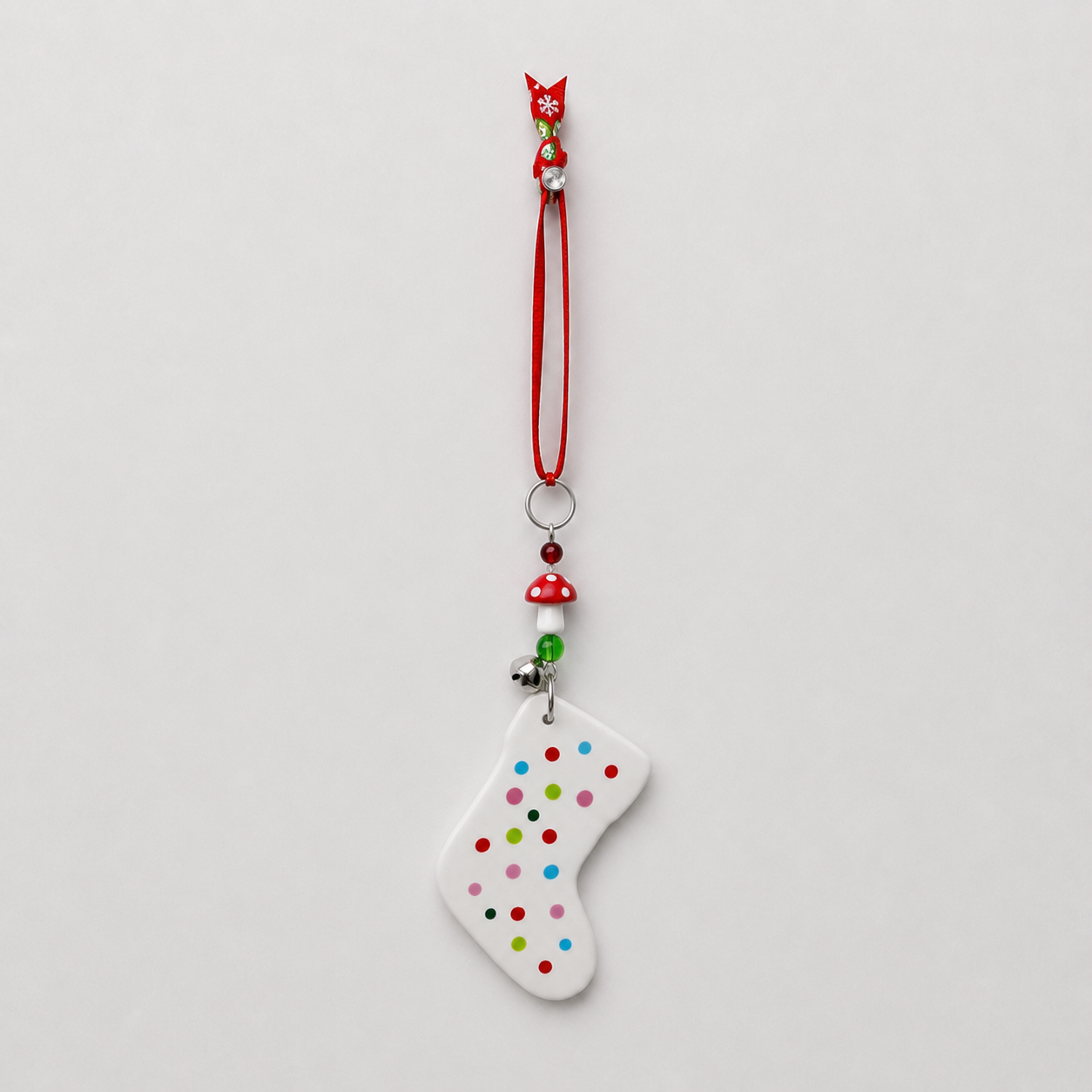 Handmade ceramic stocking Christmas decoration, further view