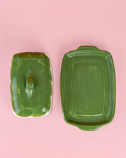 Artisanal Ceramic Butter Dish | Green & White