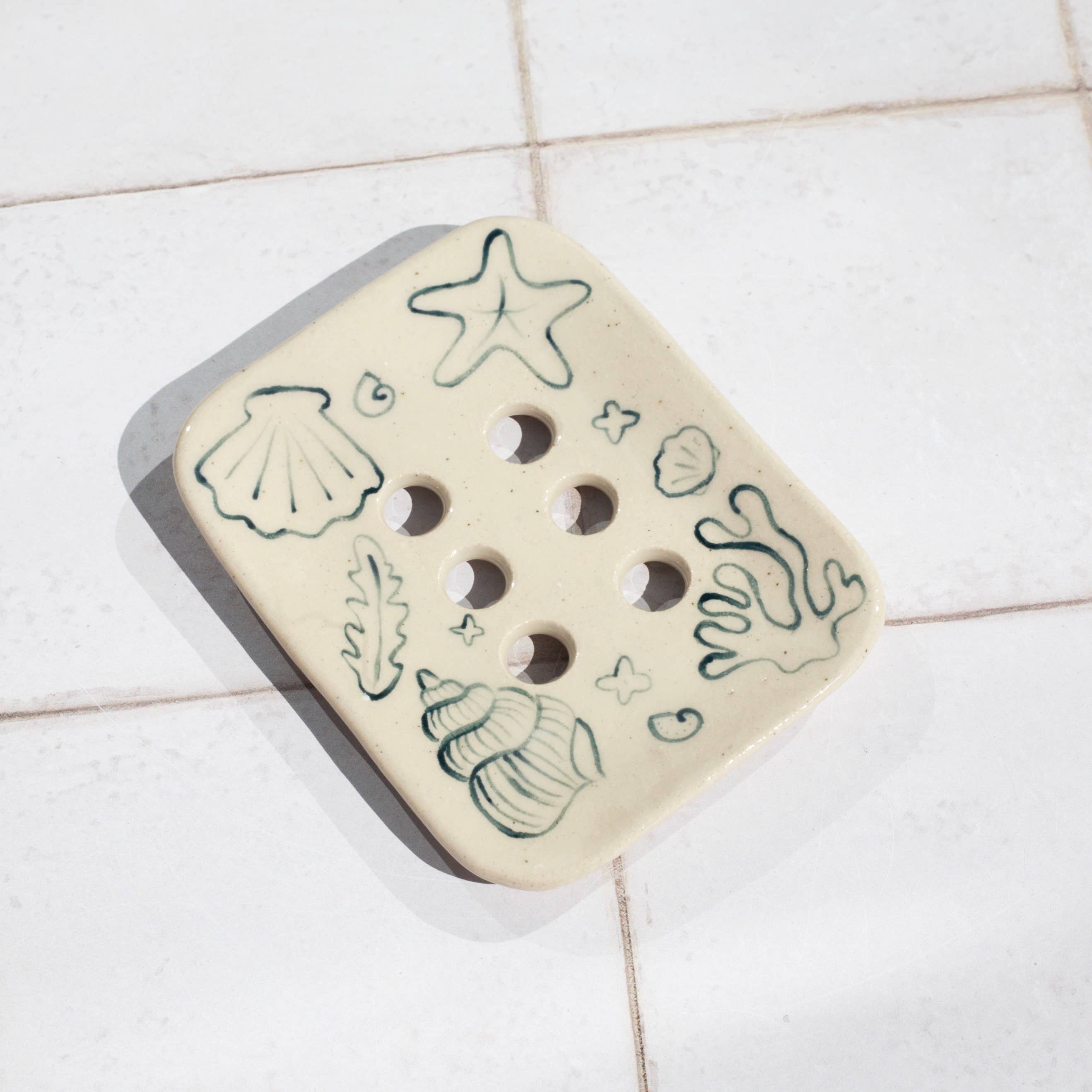 Harriet Cheal Sea Shell ceramic soap dish with drainage holes