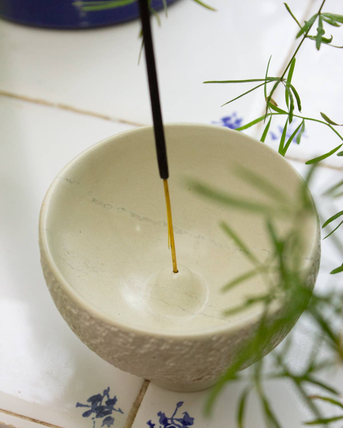 Soft white soapstone incense bowl, further view