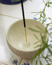 Soft white soapstone incense bowl, further view