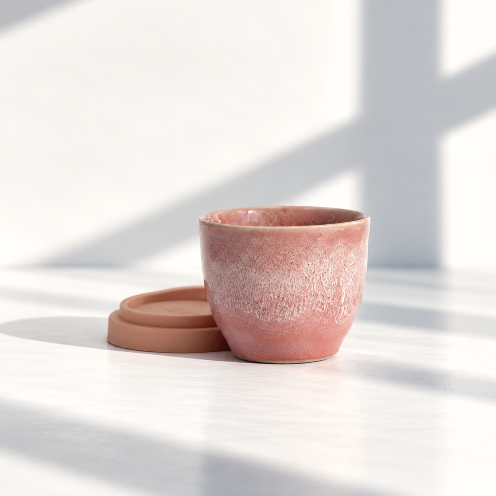 Ceramic flat white cup in Seville Terracotta, further view
