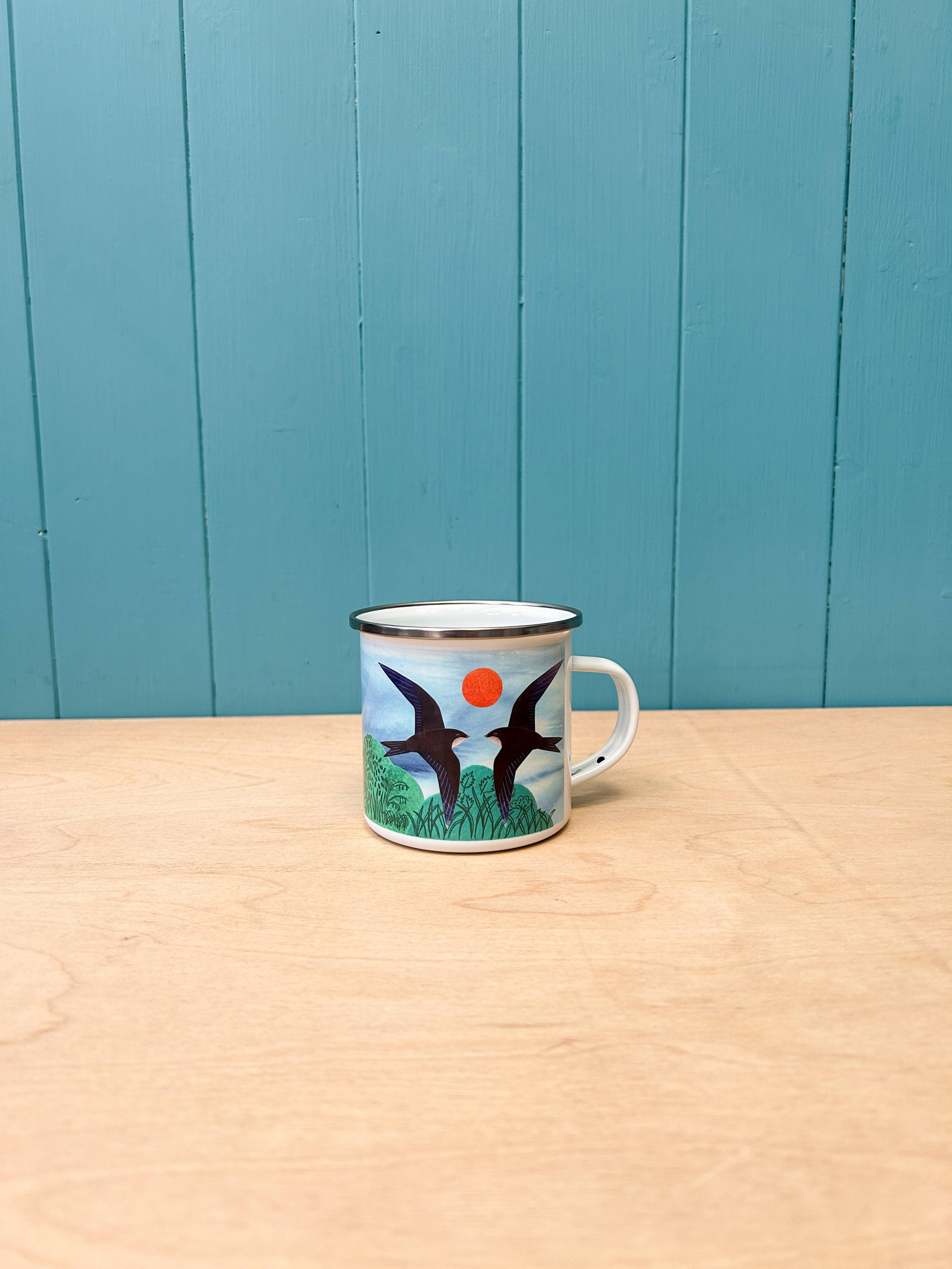 Hand-Printed Swifts Enamel Camping Mug