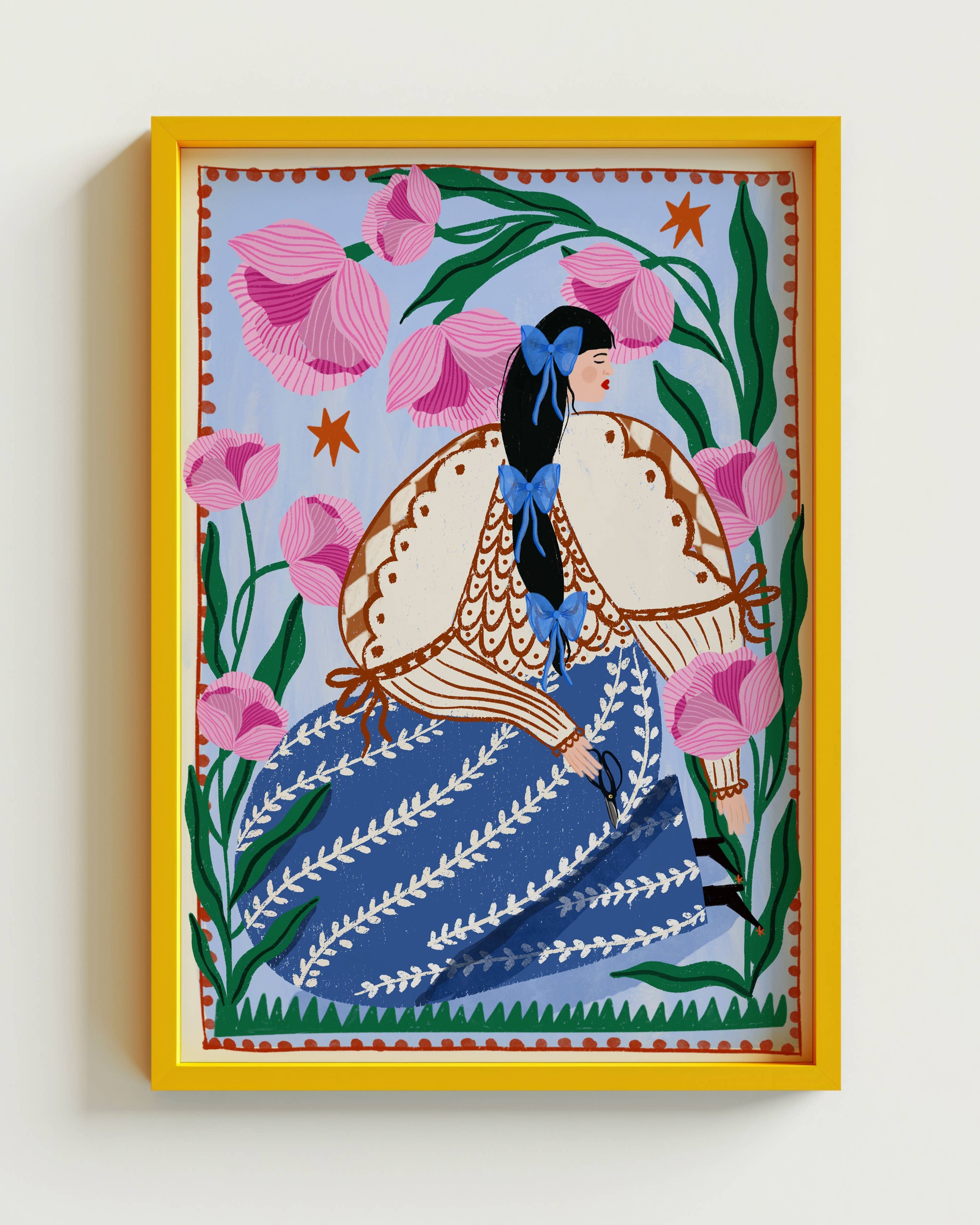 Folk Lady in the Garden | Art Print