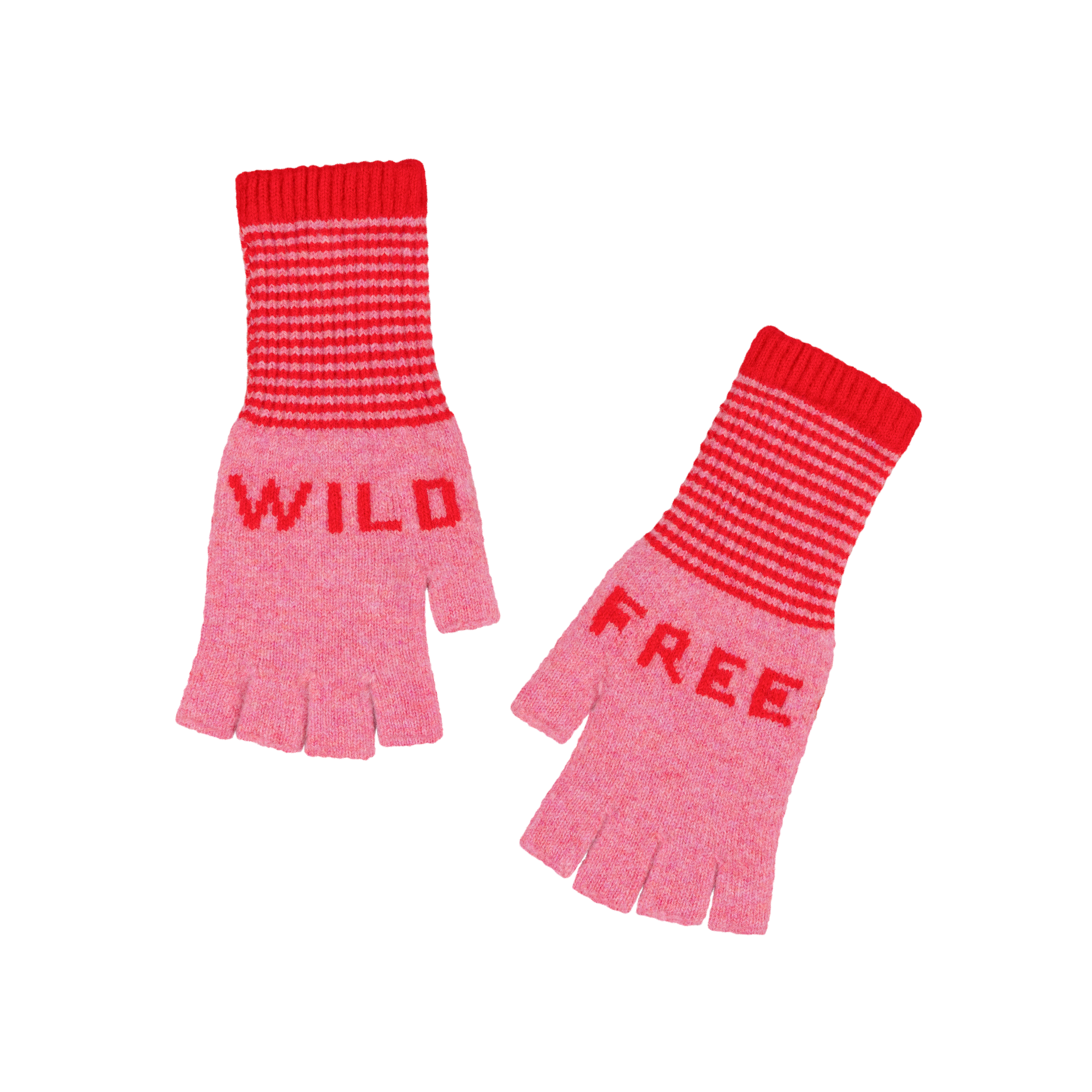 Fingerless Lambswool 'Wild Free' Gloves | Raspberry Pink & Red