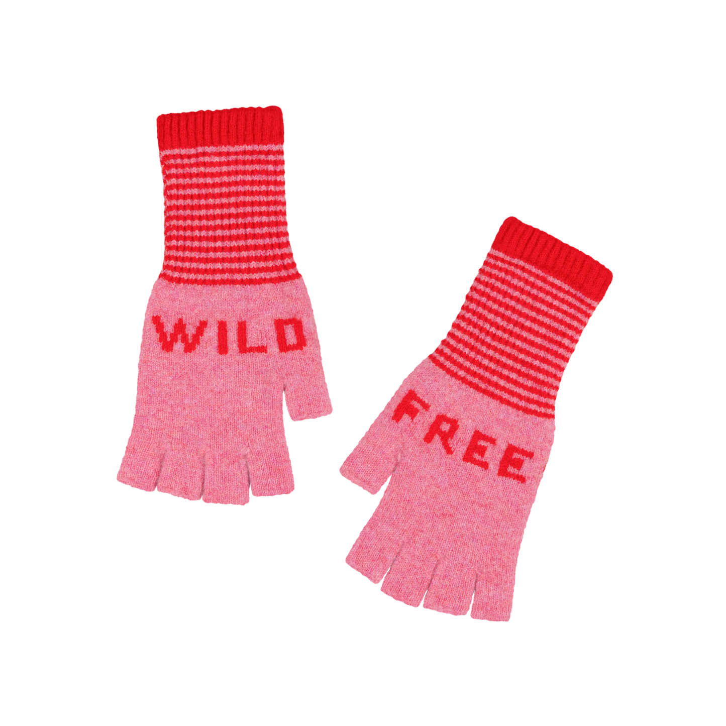 Fingerless Lambswool 'Wild Free' Gloves | Raspberry Pink & Red