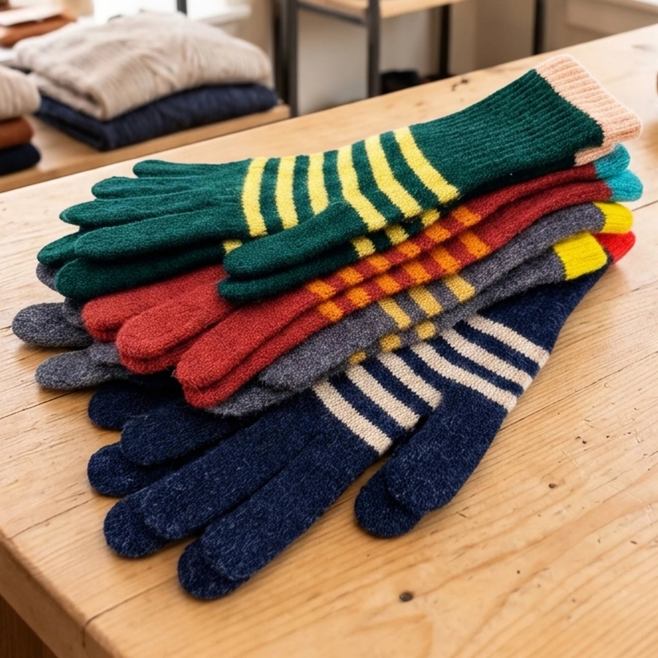 Women's Gloves | Lambswool Stripe, Extra Long Cuff