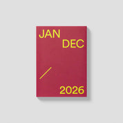 Red calendar with 'JAN DEC 2026' text on a gray background