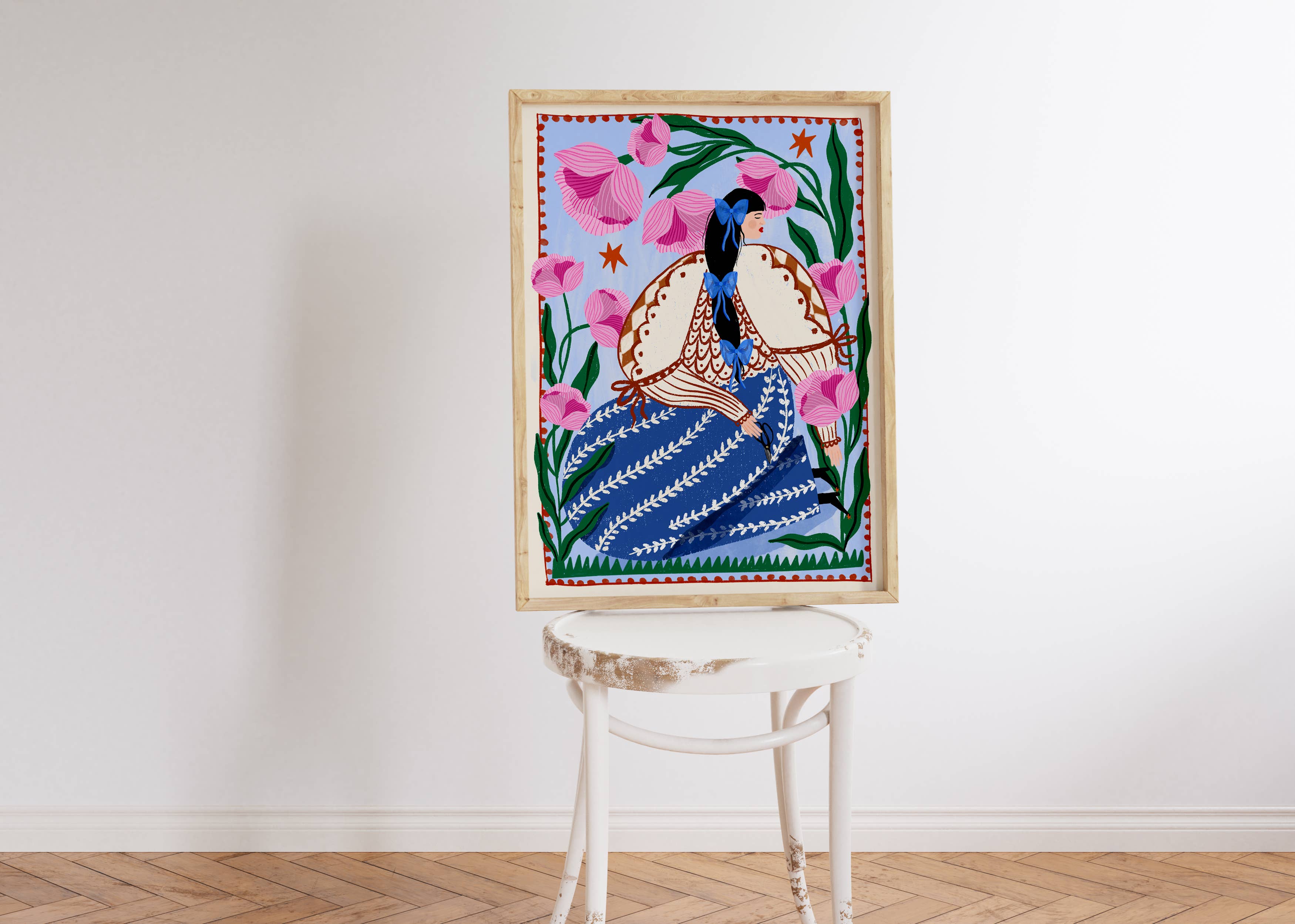 Folk Lady in the Garden | Art Print