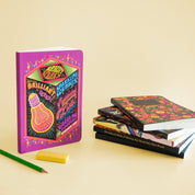 Bright Ideas A5 Notebook with bright, psychedelic illustrations on a green background