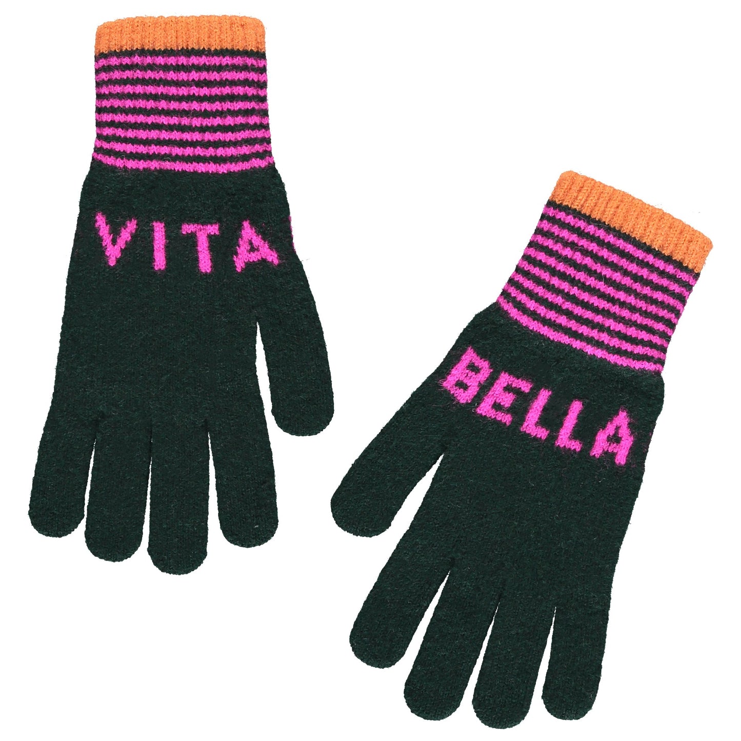 Vita Bella Gloves in Dark Green and Fuchsia