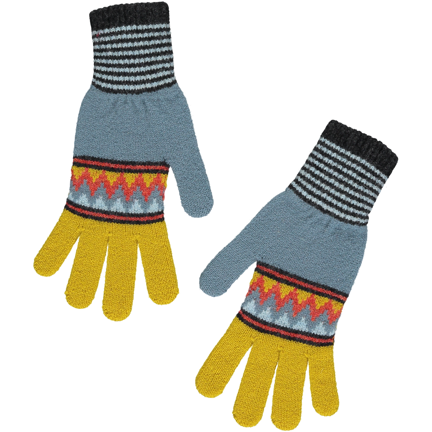 Zig Zag Gloves in Aqua and Yellow