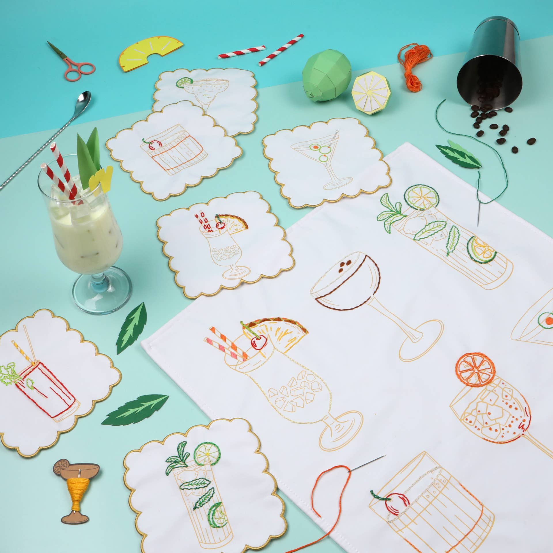 Stitch Your Cocktail Napkins embroidery kit, further view