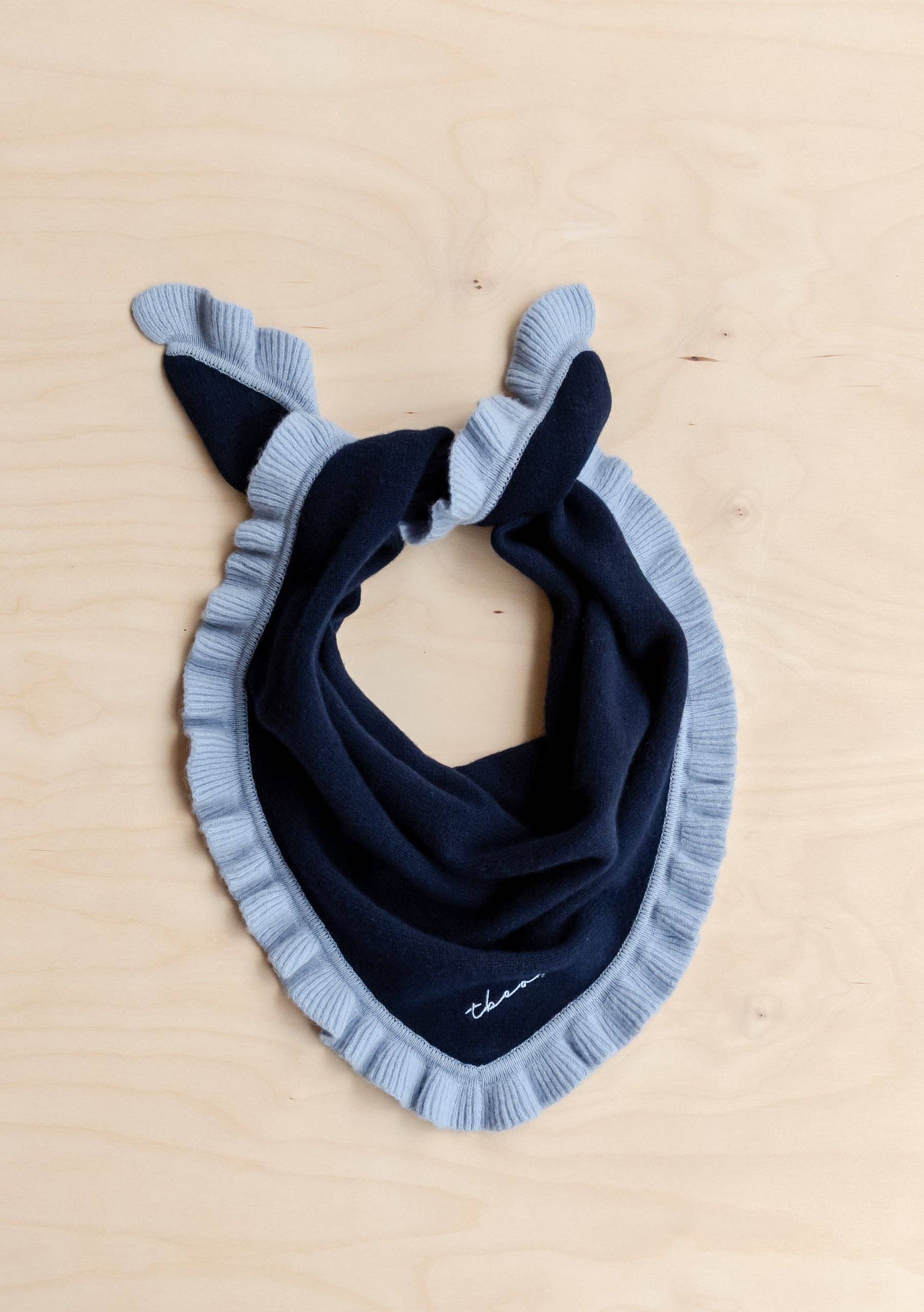 Merino Wool Triangle Scarf | Navy Ruffle