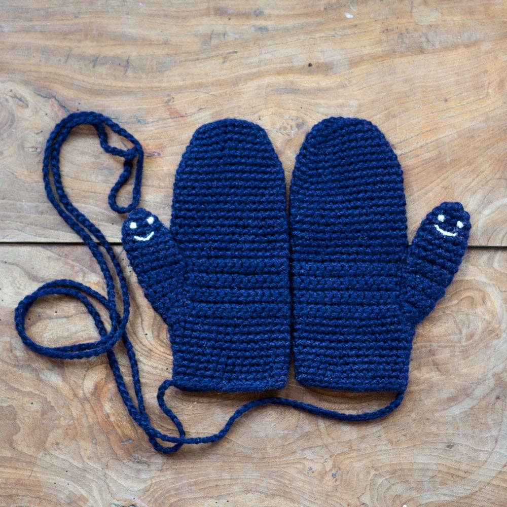 Smiley face mittens by EKA, further view
