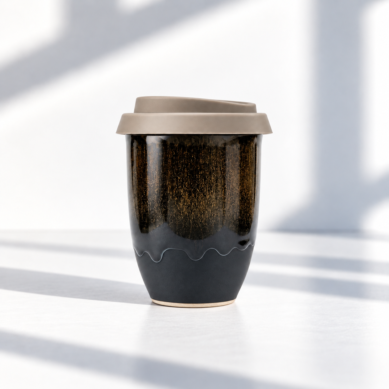 Reusable ceramic coffee cup in Manhattan, further view
