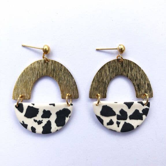 Jasmine Dalmatian Textured Arch Ball Stud Earrings