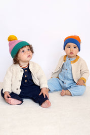 Cotton Knit Baby Bobble Hat | Orange & Blue