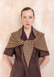 Large Merino Wool Triangle Scarf | Camel & Brown Stripe