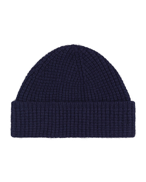 Tuck Stitch Angora Beanie Hat | Navy