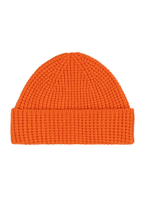Tuck Stitch Angora Beanie Hat |Turmeric Orange