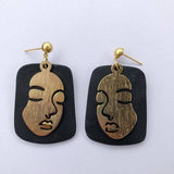 Janine Black Gold Soild Face Charm Ball Stud Earrings