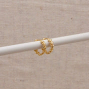 Gold Laurel Huggie Hoops by Little Nell, further view