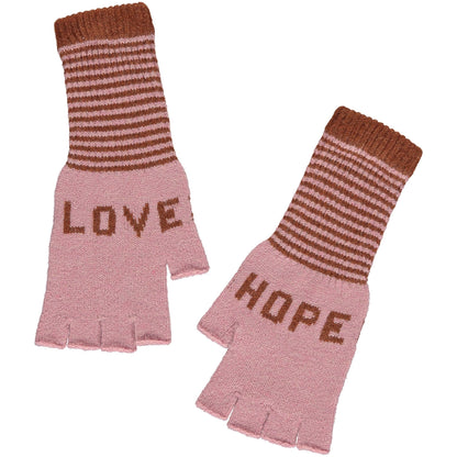 Fingerless Love Hope Gloves in Dusky Pink and Chestnut