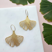 Gold Gingko Hoop Earrings 