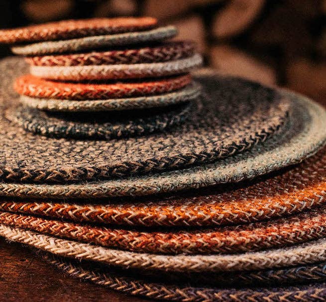 Tangerine and natural jute coasters by British Colour Standard, further view