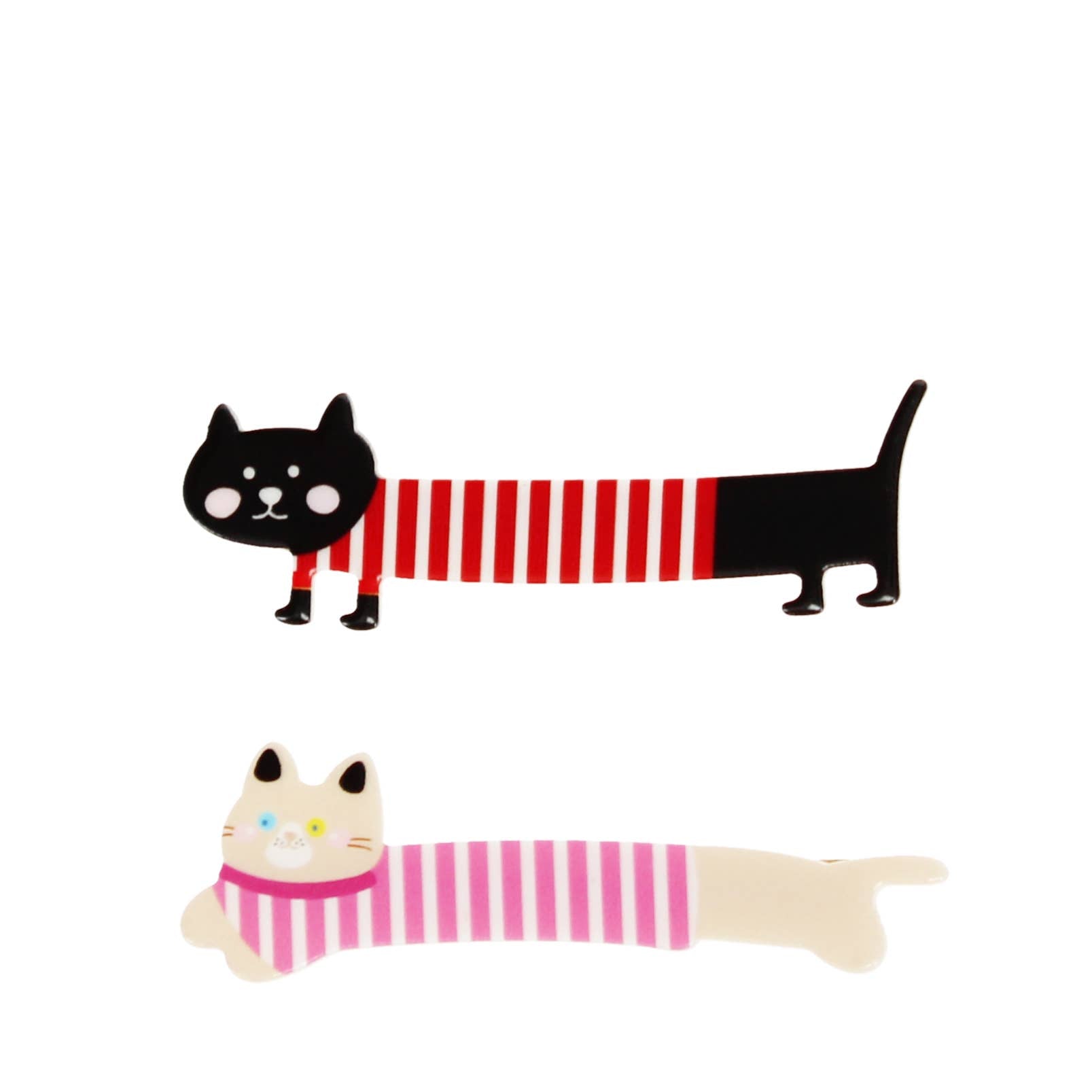 Cat Hair Clips | Pair, Black & Pink Stripey Jumpers