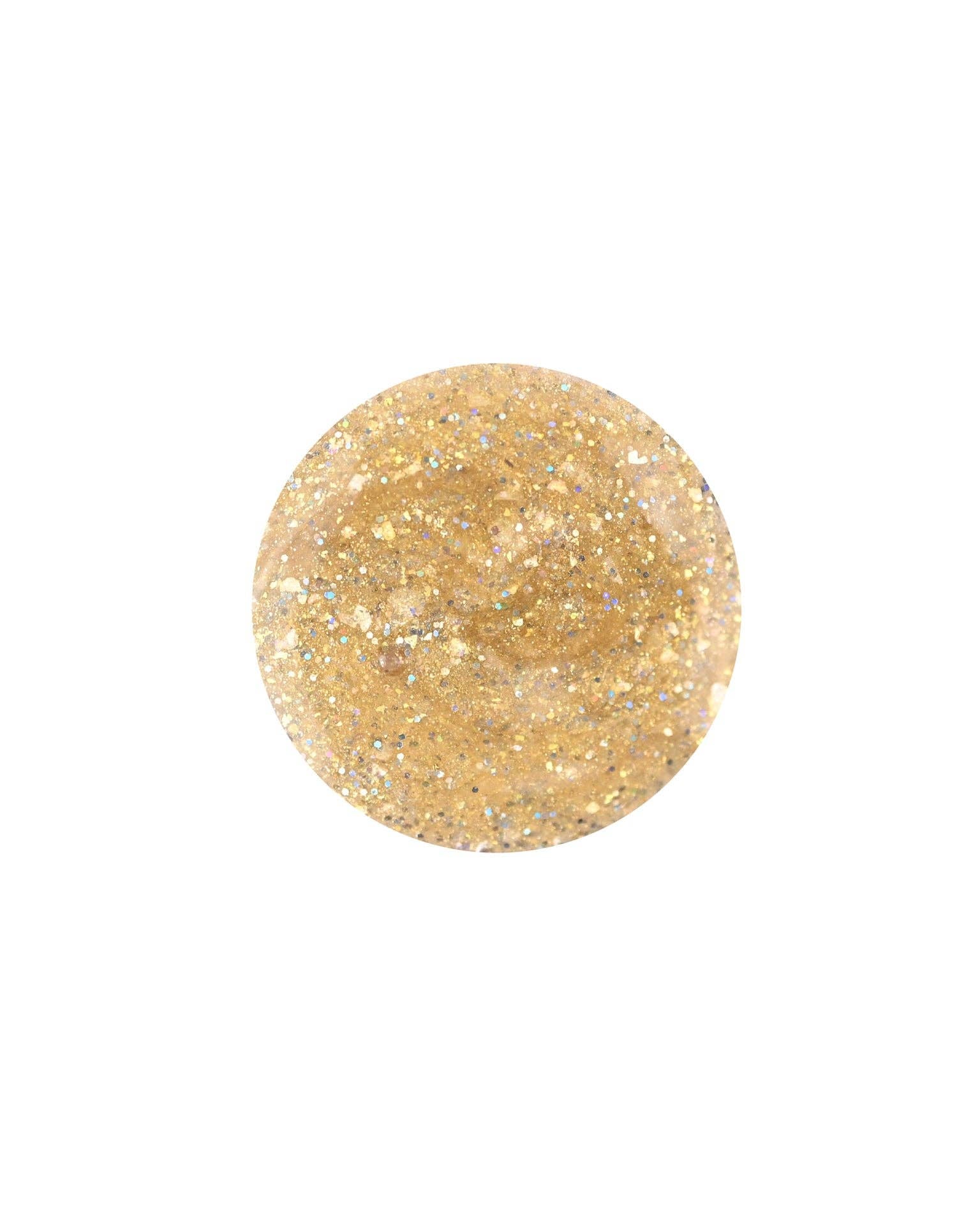 A circle of Aurora Glittery Gold water-based nail polish by Nailmatic
