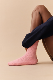 Sherbet Pink Ultra Soft Alpaca Ribbed Bed Socks