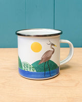 Hand-Printed Heron Enamel Camping Mug
