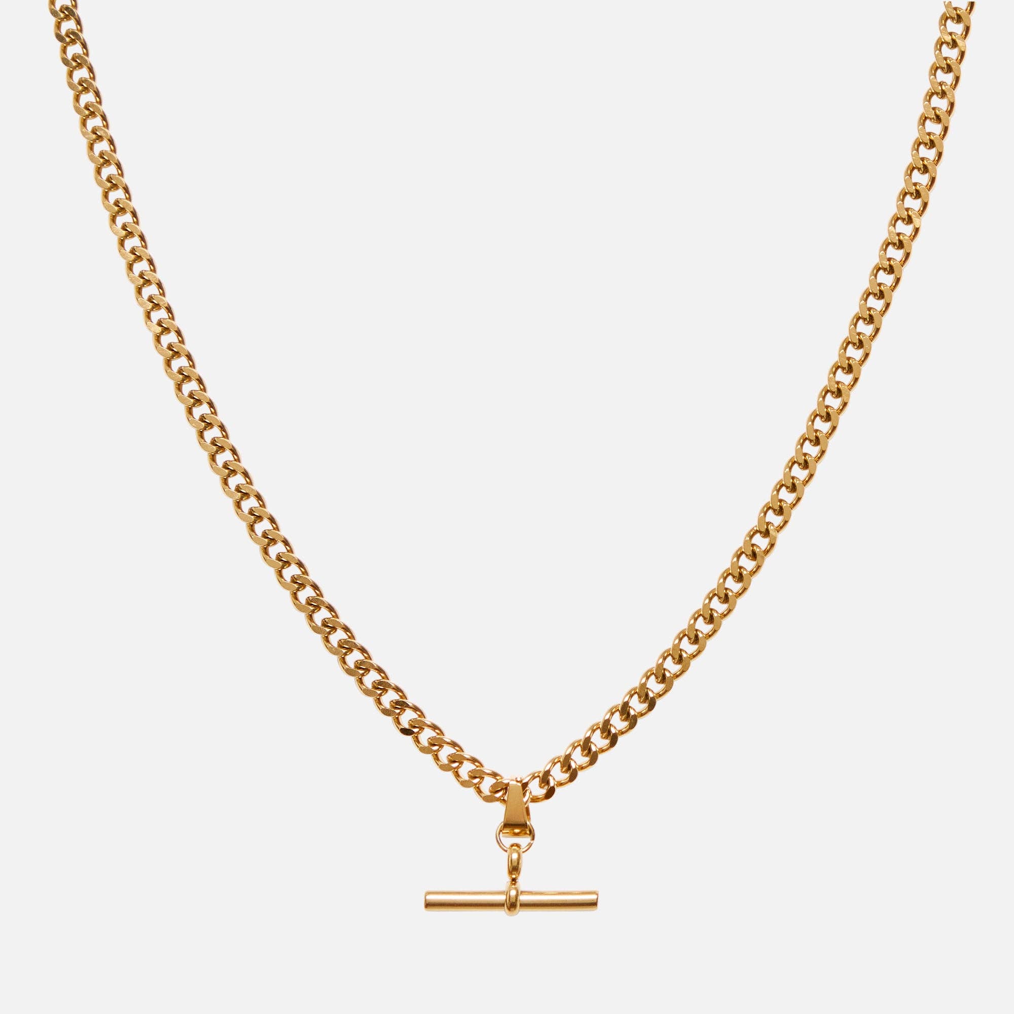And Danu Lock necklace on a curb chain in waterproof PVD gold stainless steel