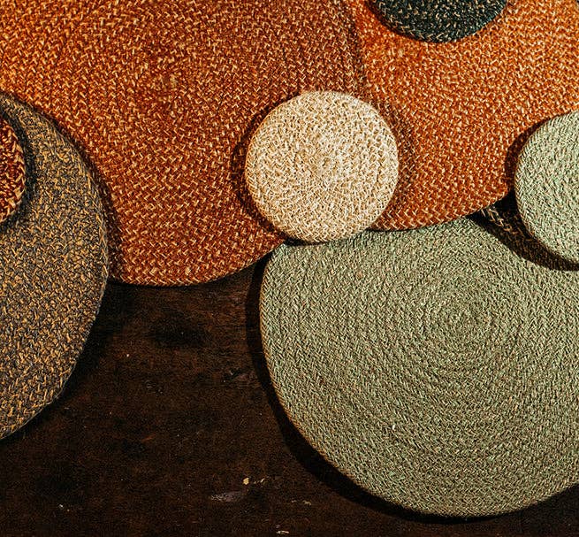 Tangerine and natural jute placemats by British Colour Standard, further view