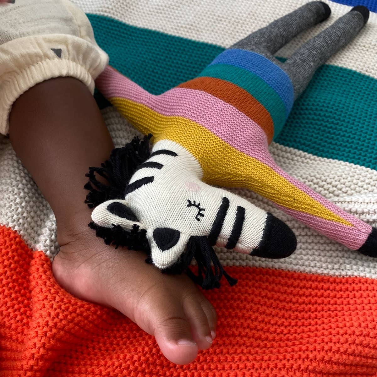 Cotton Knit Stuffed Animal Soft Toy: Zebra Rainbow