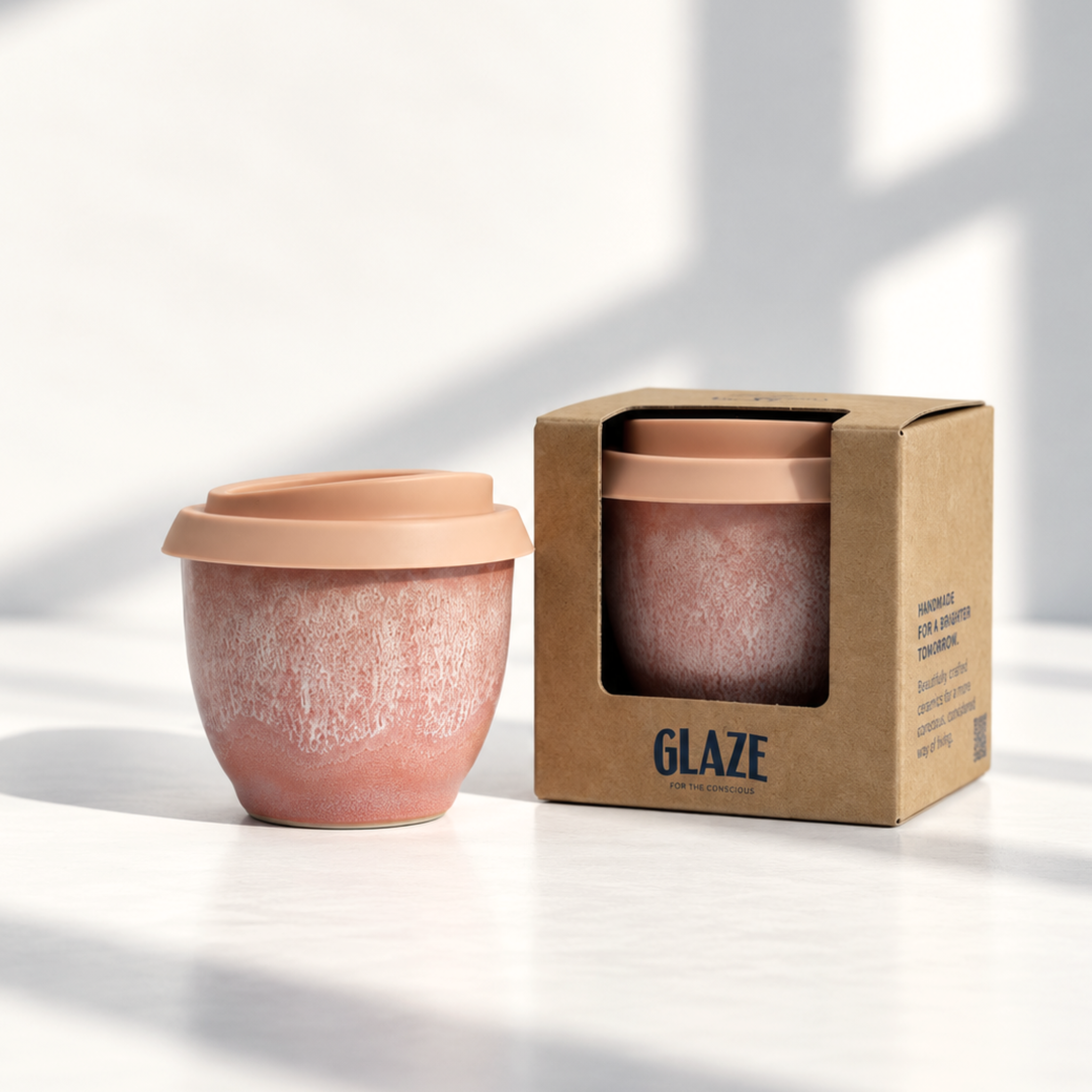 Ceramic flat white cup in Seville Terracotta, further view