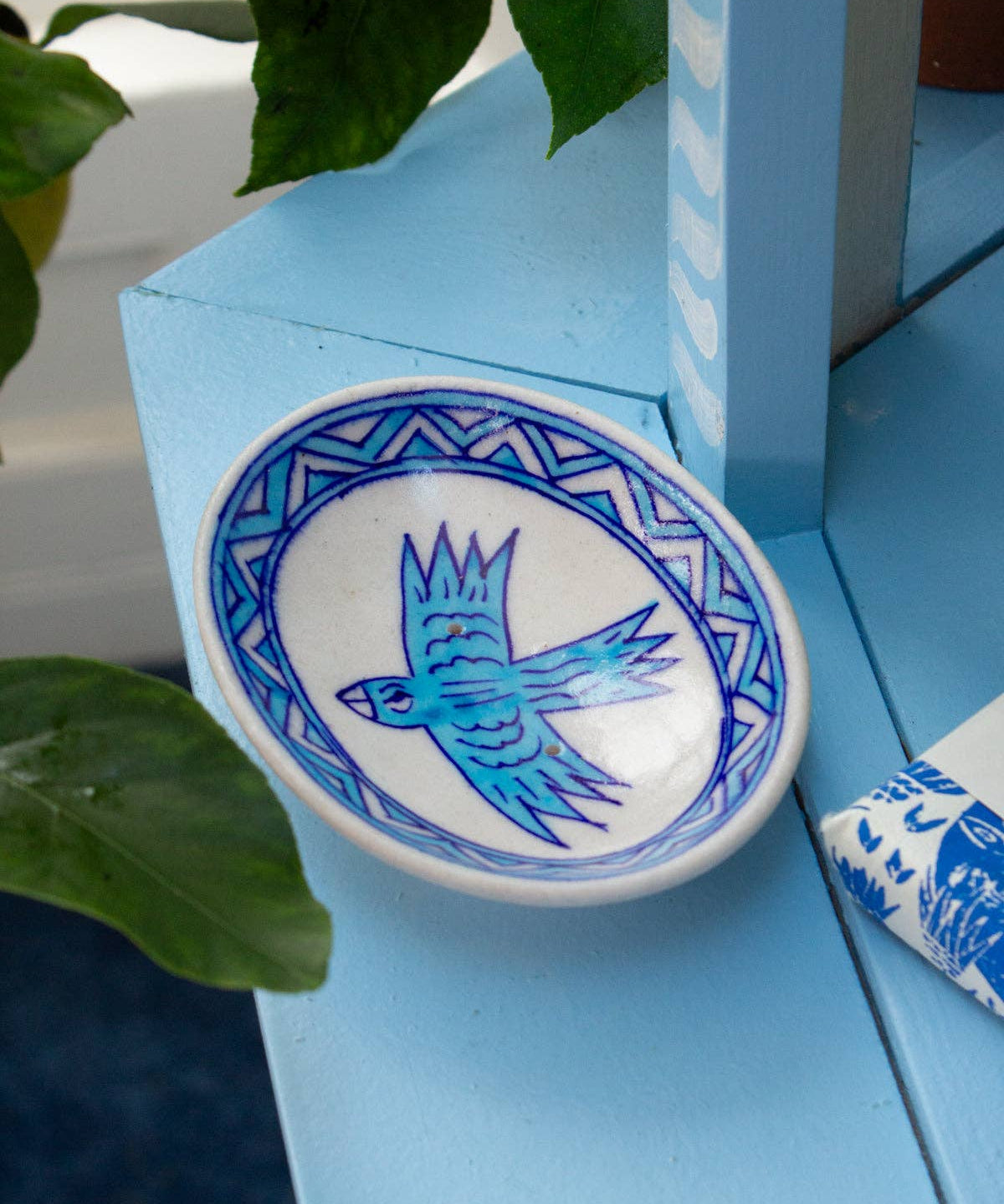 Hand painted Blue Bird soap dish by AARVEN