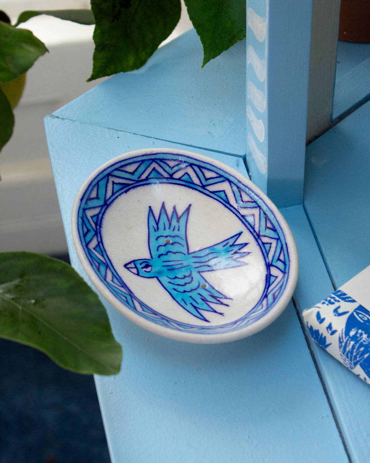 Hand painted Blue Bird soap dish by AARVEN