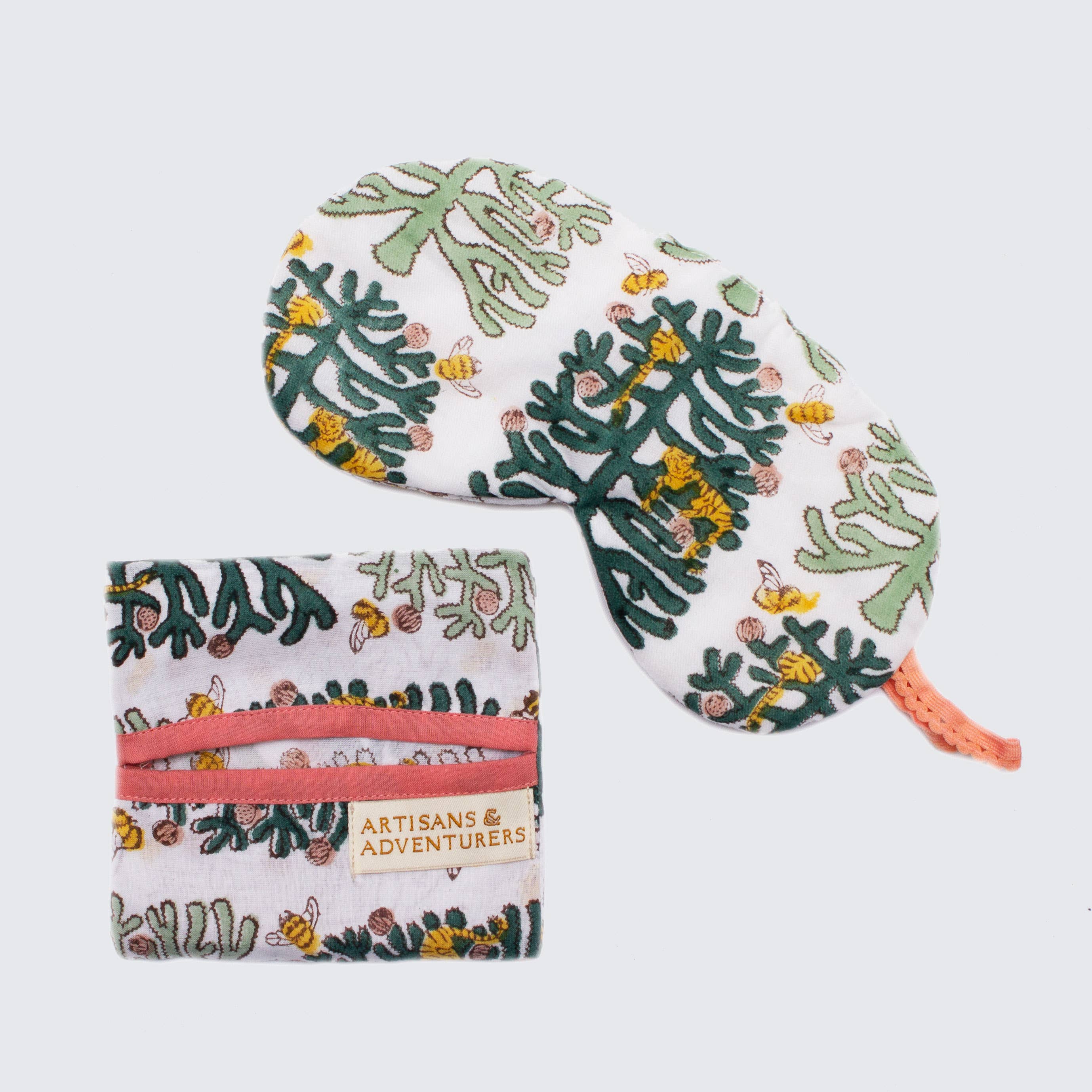 Block printed cotton eye mask in Monkey Puzzle print by AARVEN