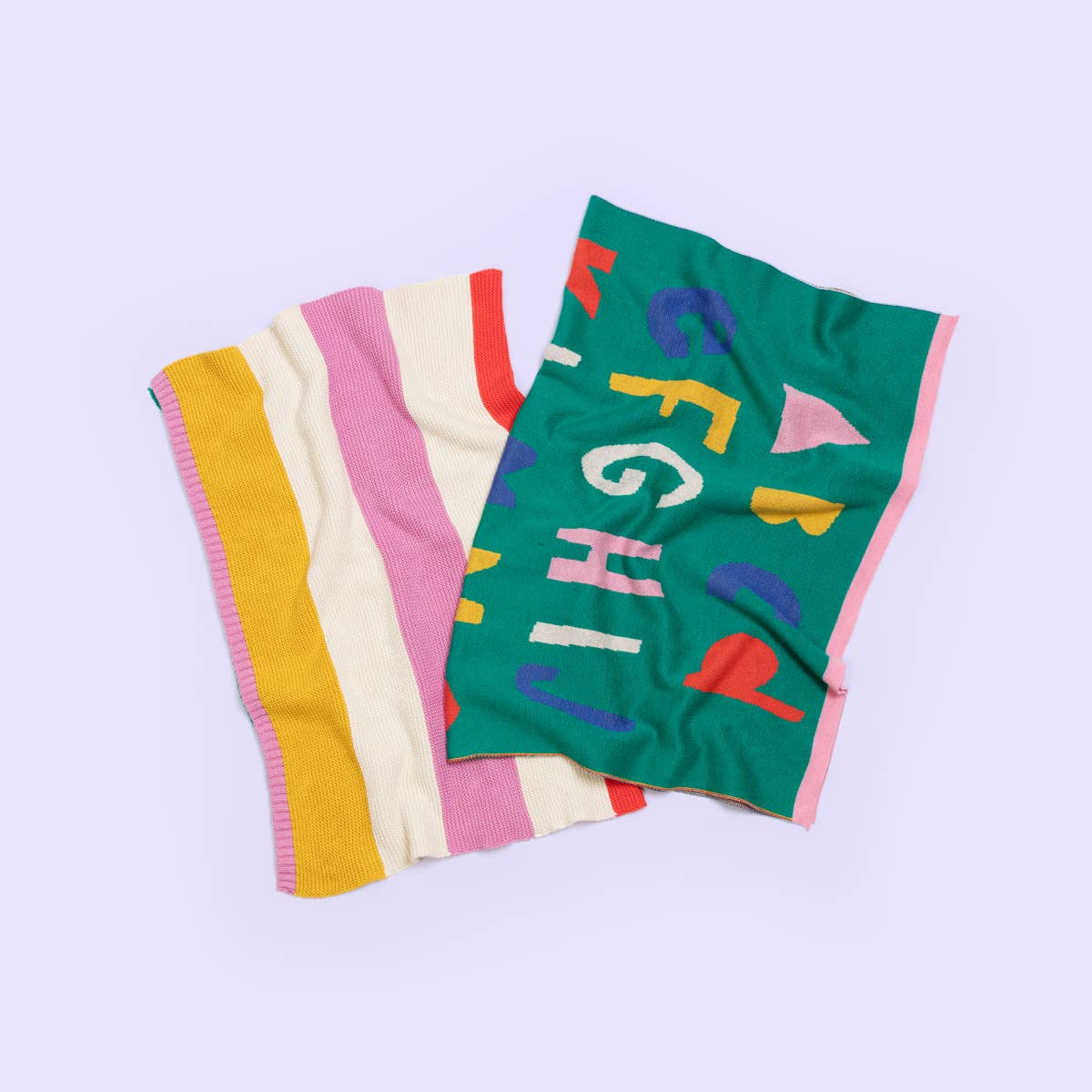 Cotton Knit Stroller/Pram Baby Blanket: Striped Rainbow