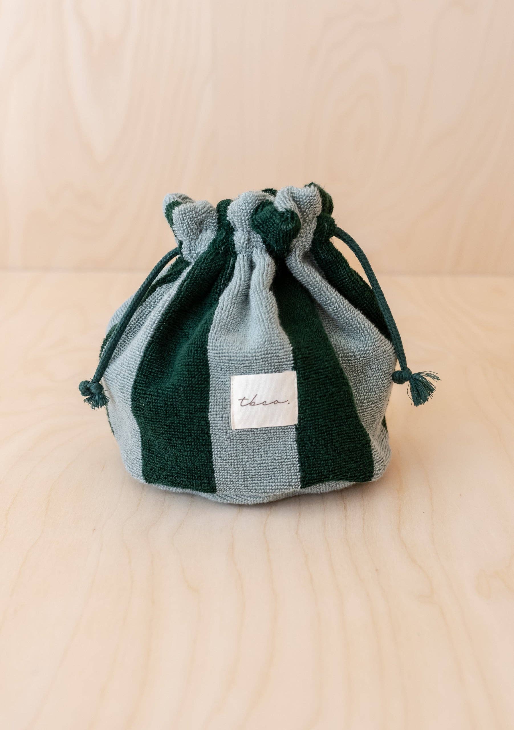 Terry Cotton Wash Bag | Green Stripe