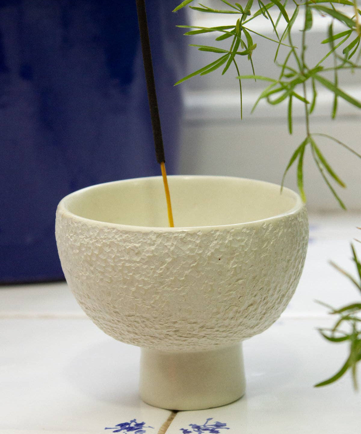 Soft white soapstone incense bowl, further view