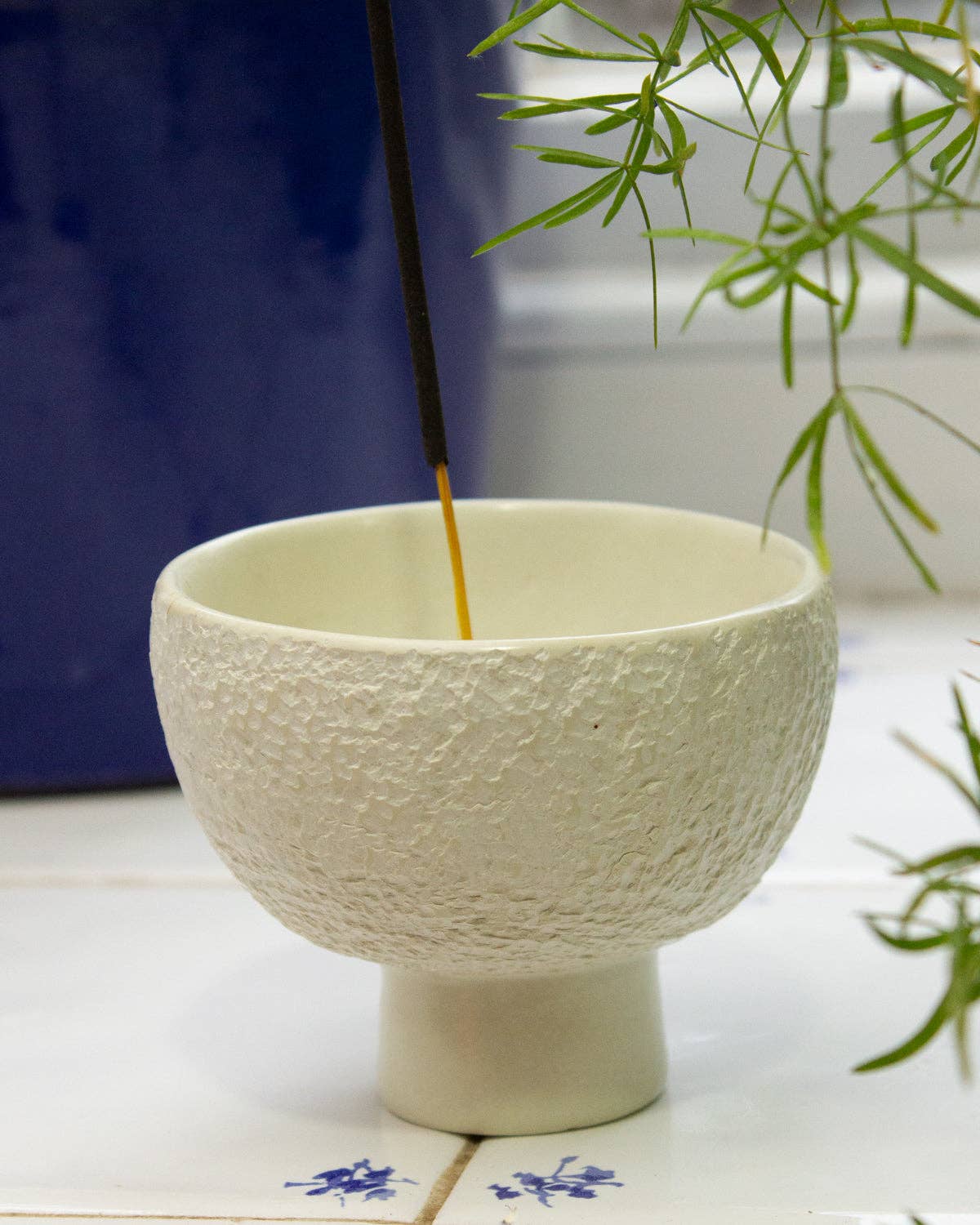 Soft white soapstone incense bowl, further view