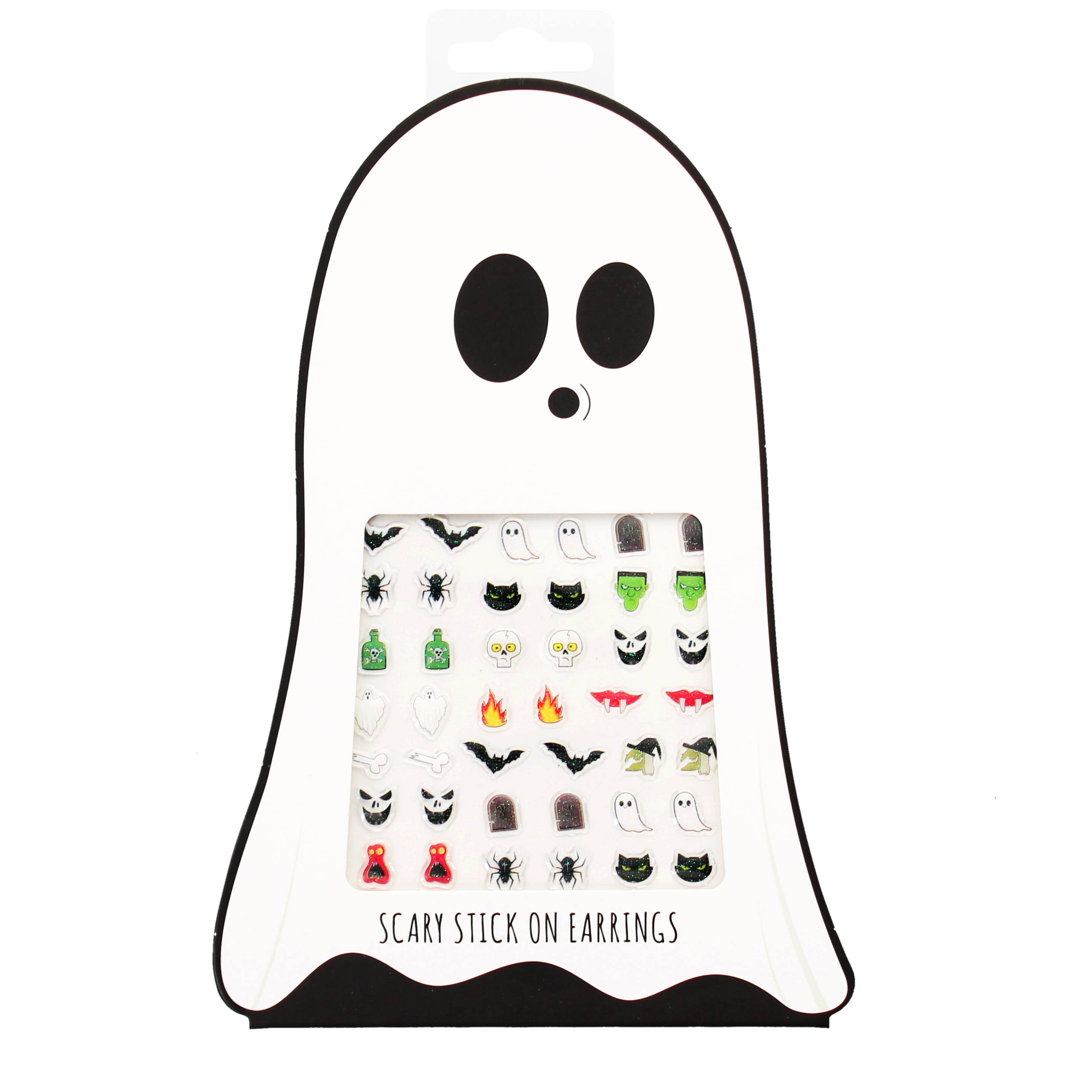 Halloween Stick On Earrings | Set of 30 Pairs, Spooky Designs